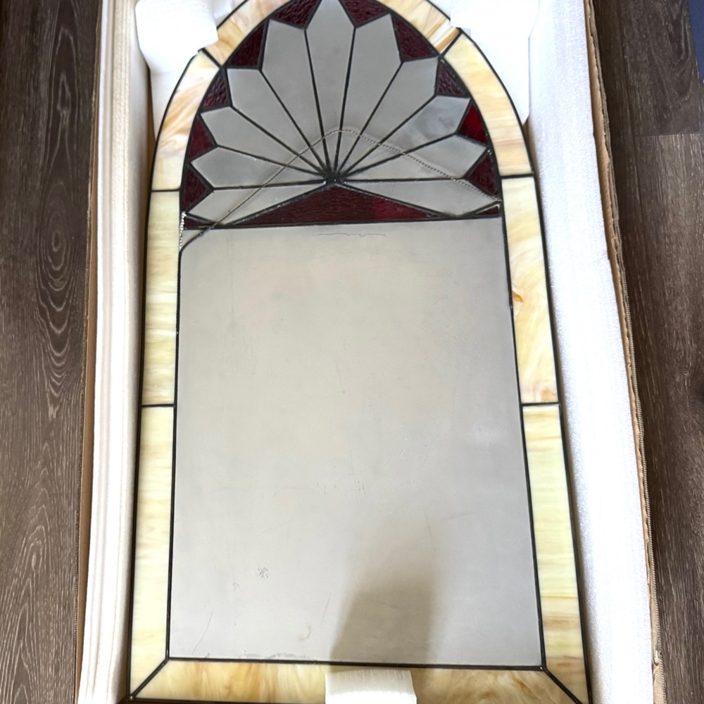 VTG Cathedral Style Arched Sunburst Stained Glass Mirror - Picture 9 of 9